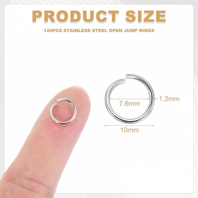uxcell 120pcs Open Jump Rings, 10mm Stainless Steel Split O Rings 1.2mm Thick Connector Ring for Bracelet Necklace Pendant Jewelry Keychain DIY Craft Making, Silver