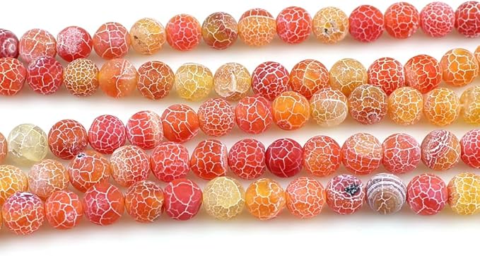 MJDCB Natural Orange Frosted Agate Round Stone Beads for Jewelry Making DIY Bracelets Necklaces (10mm)