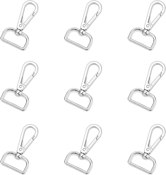9 Pcs D Ring Swivel Lobster Claw Clasp Push Gate Snap Hooks Trigger Clips for DIY Crafts Keychain Purse Handbag Making,1 Inch Silver