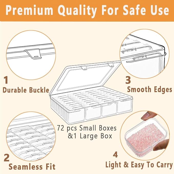 74pcs Bead storage containers, bead organizer boxes and craft storage boxes for bracelet making DIY jewelry craft nails, bracelets, jewelry, diamonds, clay beads, screws 2.5x1.7x0.8Inch