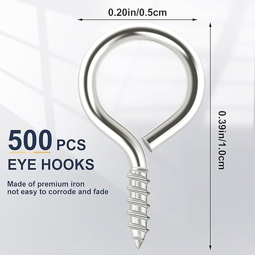 AUGSUN Eye Screws,500 Pcs Silver Screw Eye Pins 10 x 5 mm Mini Eye Hooks Screw for Crafts DIY Projects and Cork Top Bottles