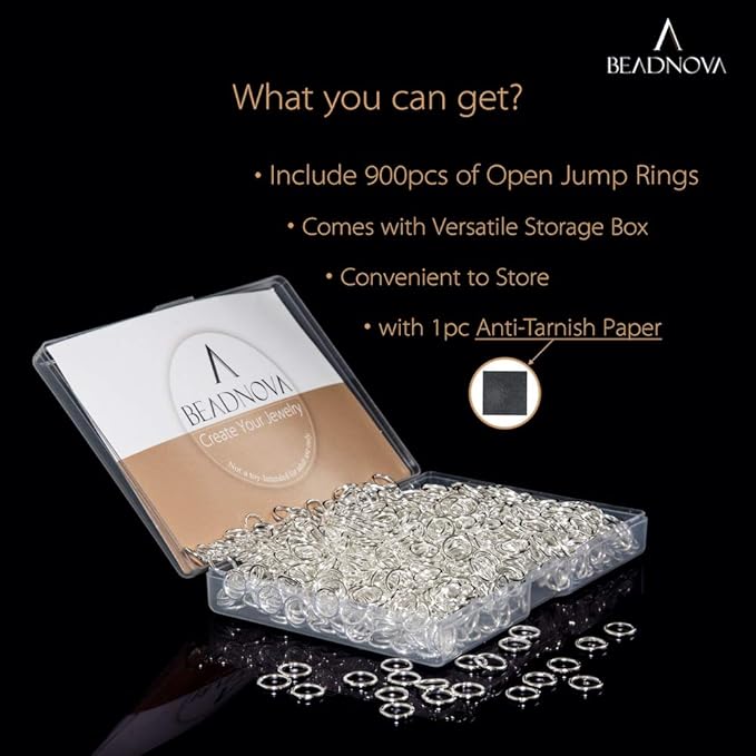 BEADNOVA 8mm Open Jump Rings Silver Jump Rings for Jewelry Making and Keychains (900Pcs)