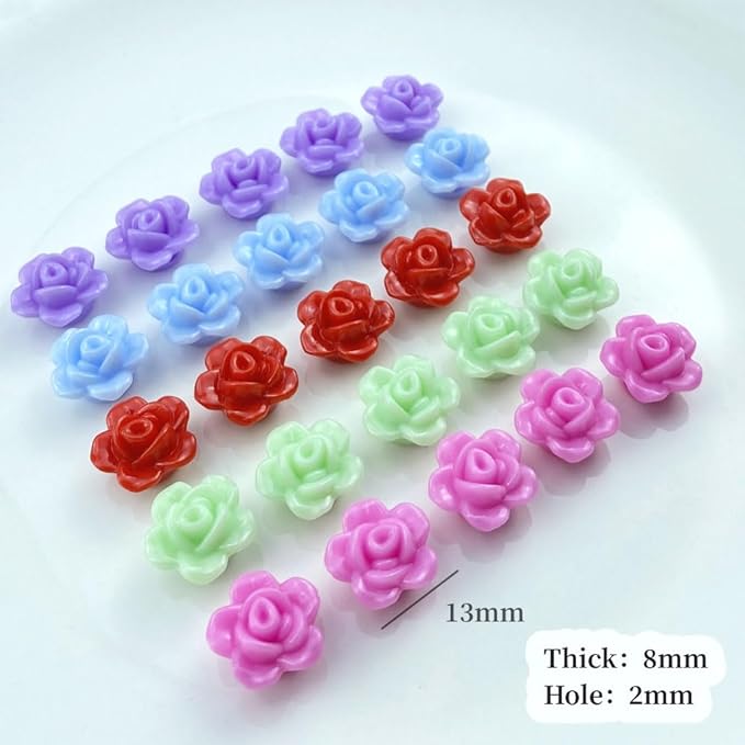 200pcs Acrylic Rose Flower Beads Candy Color Flat Back Spacer Beads Loose Pastel Colorful Decor for DIY Crafts Jewelry Making Bracelet Necklace Earrings(Yellow Green)