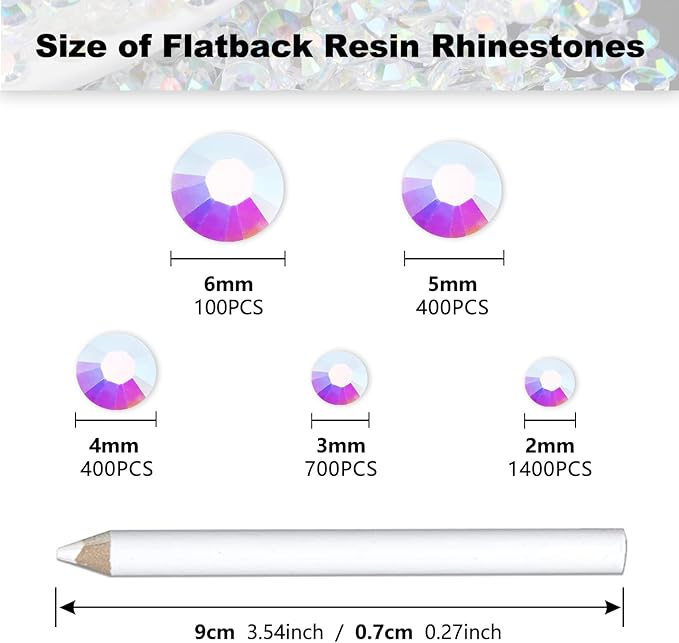 3000PCS Resin Flatback Rhinestone, 2mm 3mm 4mm 5mm 6mm Transparent Clear AB Flatback Jelly Resin Rhinestones for Tumblers, Mugs, Bottles, Craft Decoration, Loose Bling Glitter Gem Stone