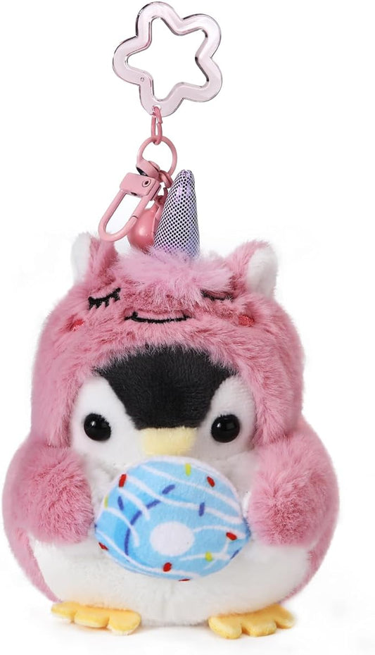 Penguin Plush Keychain Cute Stuff Cosplay Costume Change Clothing Donut Frog Unicorn Shiba Inu Bunny Tiger keyring