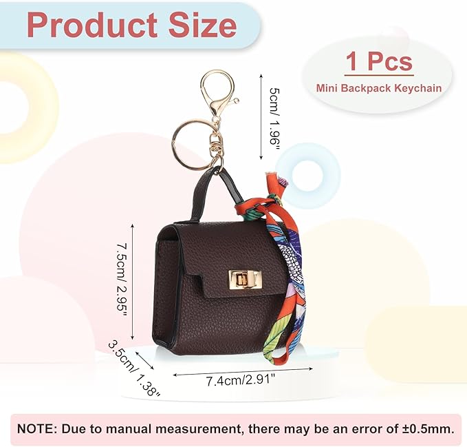 PATIKIL Mini Backpack Keychain, Cute Coin Purse Keychain PU Leather Backpack Purse Key Chain Little Earbud Bag Keychains for Women Mini Card Data Cable Organizer, Brown