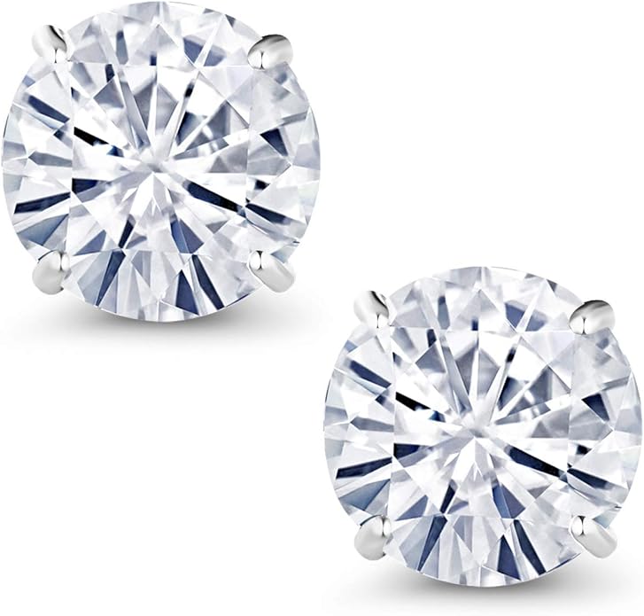 Gem Stone King 2.00 Cttw 14K Gold Moissanite Earrings | 6.5MM Round Stud Earrings | Gold Earrings For Women Men | Fine Jewelry Gifts for Her Mom Women Wife