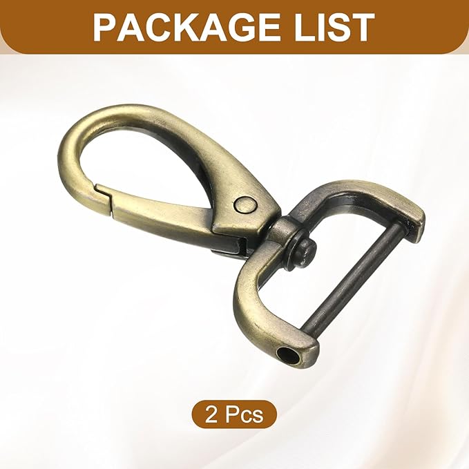 HARFINGTON 2Pcs Detachable Snap Hook Swivel Clasp 1" D Ring with Swivel Lobster Claw Clasps Hook for Purse Strap Keychain Bag DIY Craft, Brass