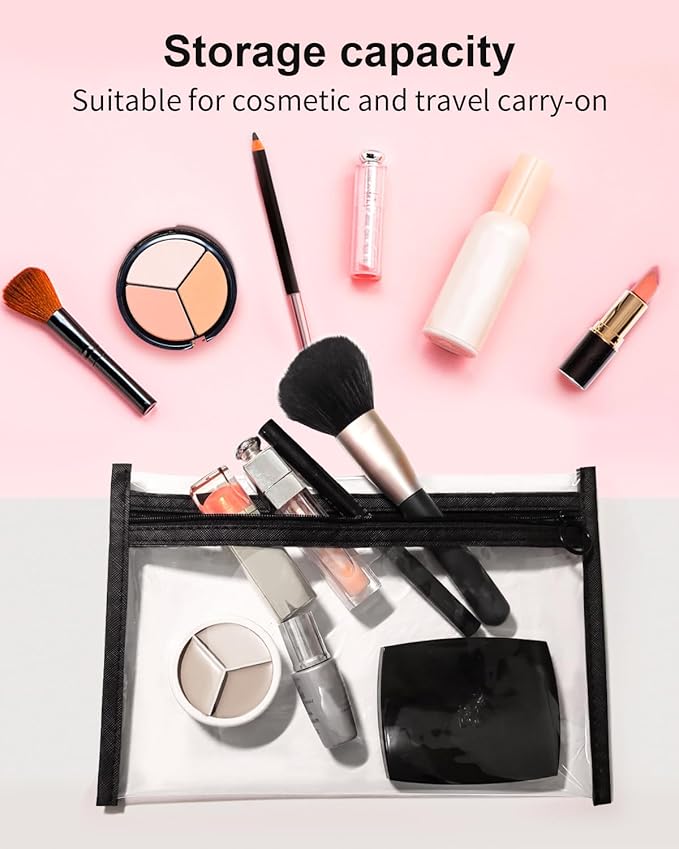 Clear Makeup Bags, 3 Pack Small Waterproof Cosmetic Toiletry Bags with Zipper, PVC Clear Travel Bags for Women and Men Travel Airport Organizing, Black
