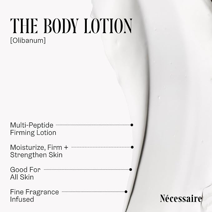 Nécessaire The Body Lotion Olibanum - Multi-Peptide - Firming Body Lotion for Women + Men. 2.5% Niacinamide. Non-Comedogenic Moisturizer. Dermatologist-Tested, Vegan. – 450ml/15.2 fl oz