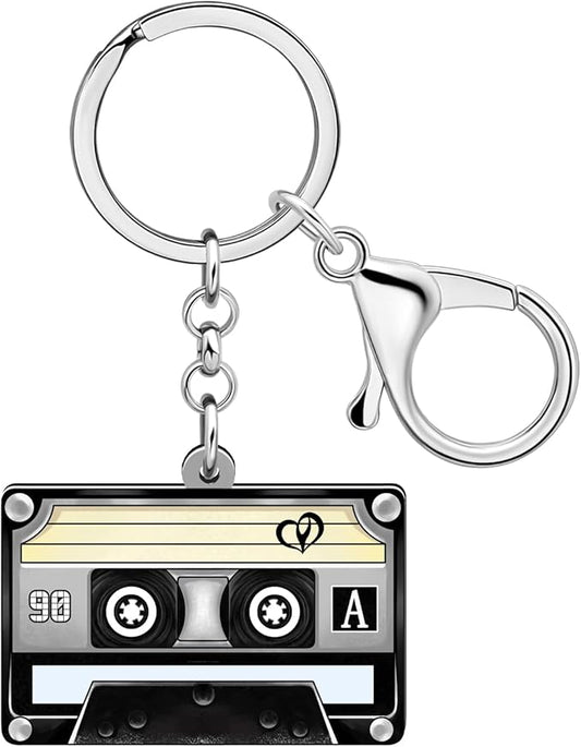 Acrylic 70s 80s 90s Colorful Retro Cassette Tape Keychain Hip Hop Pink Key Ring Charm For Women Music Themed Party Gift