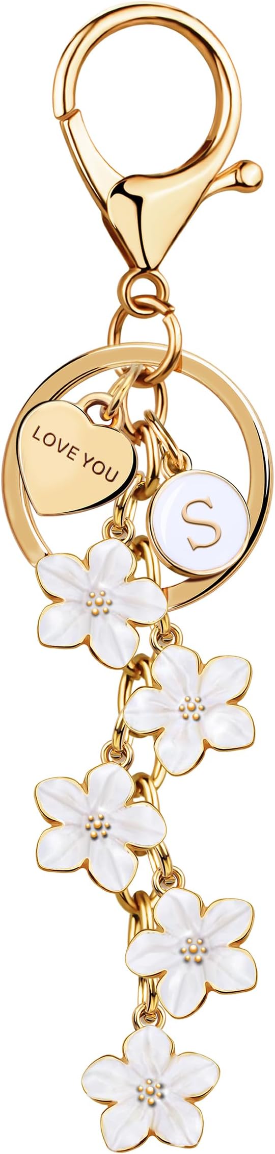 Suweibuke Cute Initial Letter Keychain with Love You Heart, Enamel Flower Charm for Key Handbag Backpack - Women Girls Gifts