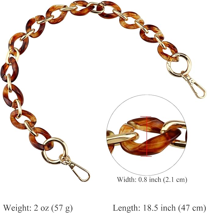 Beaulegan Acrylic Purse Chain Handle Strap Replacement for Handbag or Shoulder Bag Set of 2, 15.8 Inches Long Beeswax Brown/Gold
