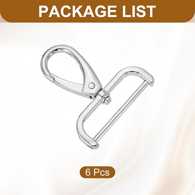 HARFINGTON 6pcs Detachable Snap Hook Swivel Clasp 1 1/2" (38mm) Zinc Alloy Lobster Claw Clasp for Keychain Lanyard Purse DIY Purse Strap, White