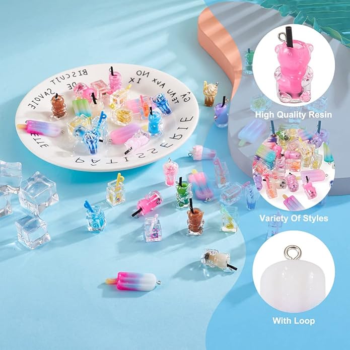 Craftdady Resin Plastic Miniature Food Snack Pendants Charms Ice Drink Juice Pendants Cute Bottle Fruit Keychain Charms Hang Ornament for DIY Craft Earring Bracelet Necklace Jewelry Making