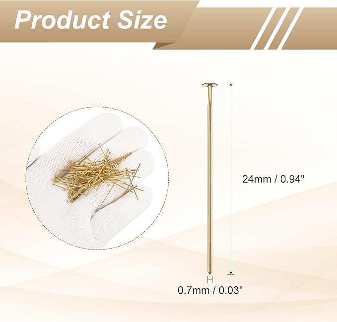 HARFINGTON 100pcs Flat Head Pins 0.94" 24mm Needles Bulk for Earring Pendant Necklace Bracelet Charm Jewelry Making Findings DIY Craft, 18K Gold