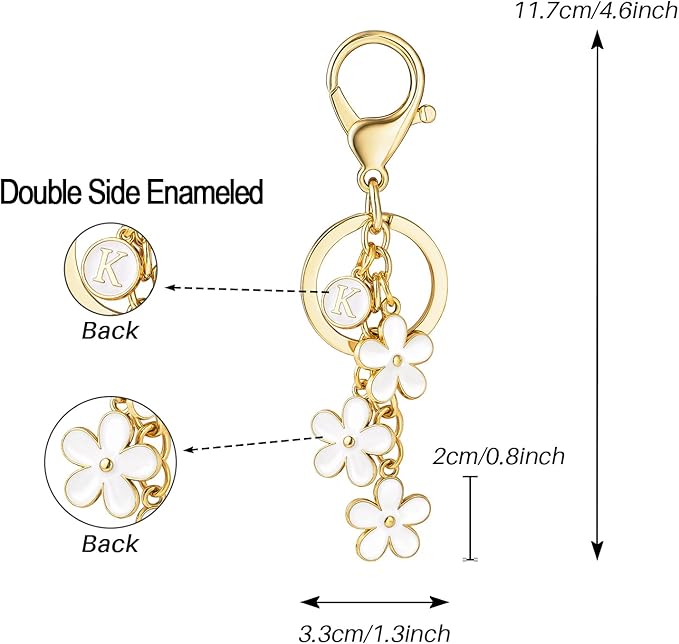SELOVO Initial Keychain White/Pink/Black Cute Keychain Girl Purse Charms for Handbag Cute Letter Flower Keyring for Backpack