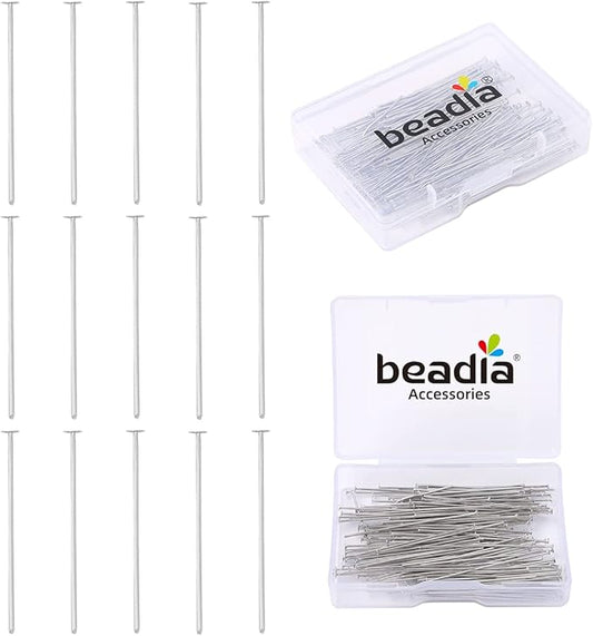 Platinum Plated Flat Head Pins Non Tarnish 40mm 150pcs for Jewelry Making Findings