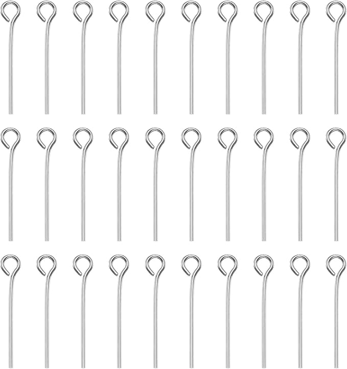 HARFINGTON 100pcs Open Eye Head Pins 0.79" 20mm Mini Metal Wire Eye Pins Beading Small Needles Bulk for Earring Pendant Necklace Bracelet Charm Jewelry Making Findings DIY Craft, Silver Tone