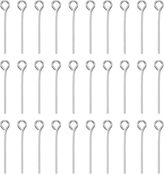 HARFINGTON 100pcs Open Eye Head Pins 0.79" 20mm Mini Metal Wire Eye Pins Beading Small Needles Bulk for Earring Pendant Necklace Bracelet Charm Jewelry Making Findings DIY Craft, Silver Tone