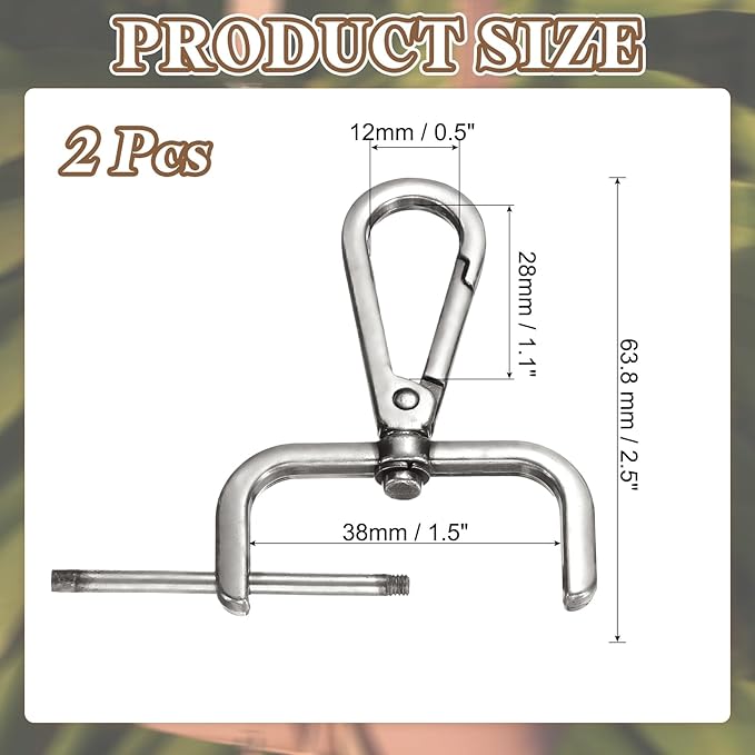 PATIKIL 1.5 Inch Swivel Clasp Hooks, 2 Pcs Detachable Snap Hook Swivel Lobster Claw Clasps with Screw Bar for Bag Strap Purse Lanyard DIY Craft Hardware, Silver