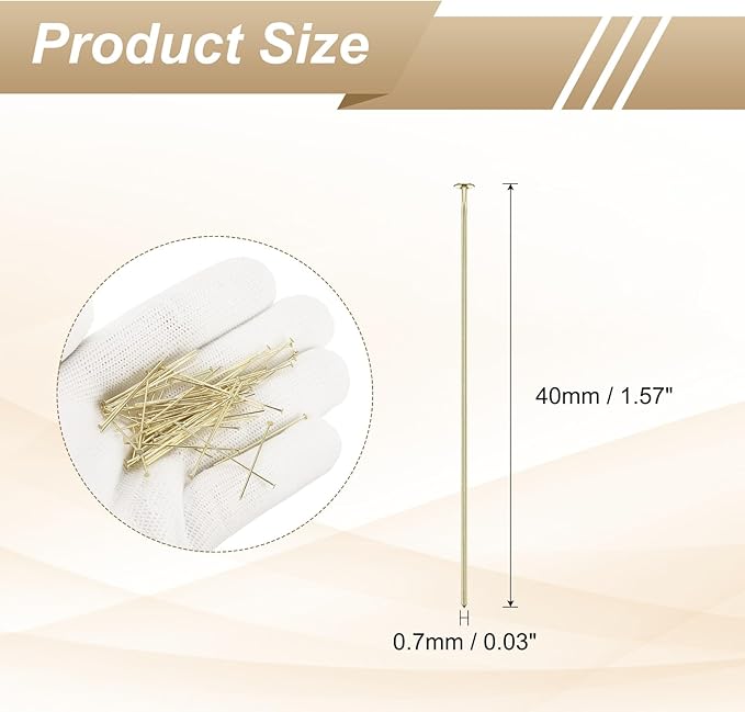HARFINGTON 100pcs Flat Head Pins 1.57" 40mm Needles Bulk for Earring Pendant Necklace Bracelet Charm Jewelry Making Findings DIY Craft, 14K Gold