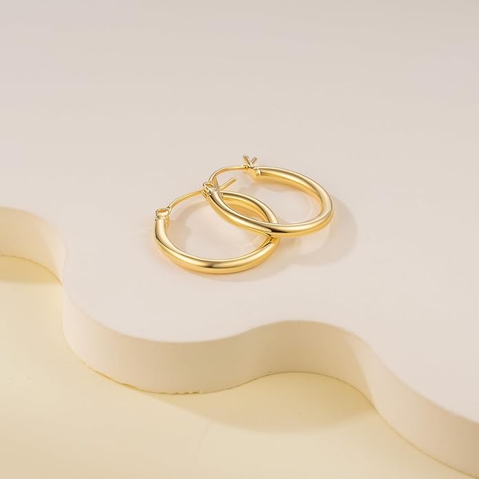 14K Gold Hoop Earrings, Huggie Hoop Earrings for Women, Hypoallergenic Lightweight Small Hoop Earring for Womens 14mm/16mm/18mm