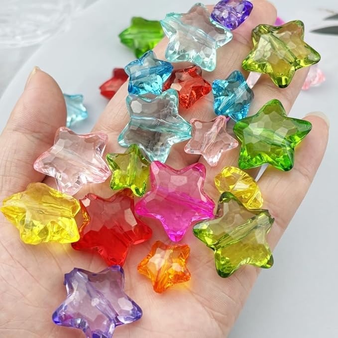 20pcs Acrylic Crystal Star Beads 28mm Star Shape Faceted Beads for Jewelry Making Bracelet Necklace Key Chains DIY Crafts(Light Blue)