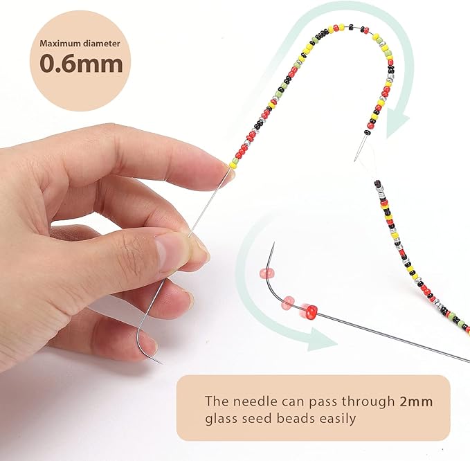 PP OPOUNT 2 Pieces Large Eye Curved Beading Needles with Handle, 5.3 Inch Curved Needles for Bead Spinner, Bead Spinner Needles for DIY Beading Jewelry Crafts (Patent Protection)