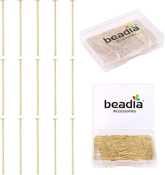 14K Gold Plated Flat Head Pins Non Tarnish 30mm 200pcs for Jewelry Making Findings