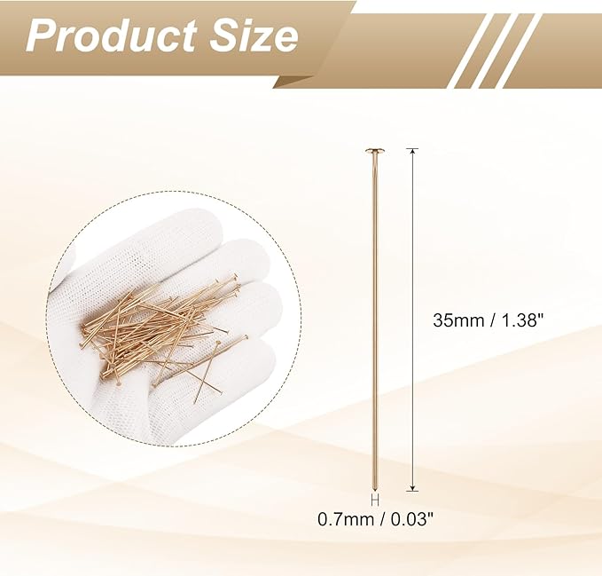 HARFINGTON 100pcs Flat Head Pins 1.38" 35mm Needles Bulk for Earring Pendant Necklace Bracelet Charm Jewelry Making Findings DIY Craft, Champagne Gold