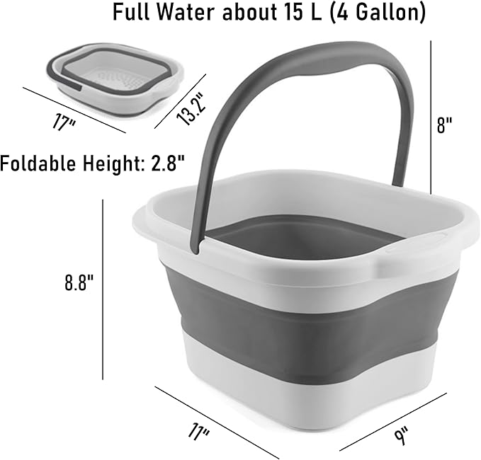 DoroSun Collapsible Foot Bath Basin Soaker Tub with Handle for Soaking Feet, Foldable Pedicure Foot Spa Massager Foot Care Soak Plastic Inflatable Bucket Bowl Bathtub Tools for Washing Cleaning, White