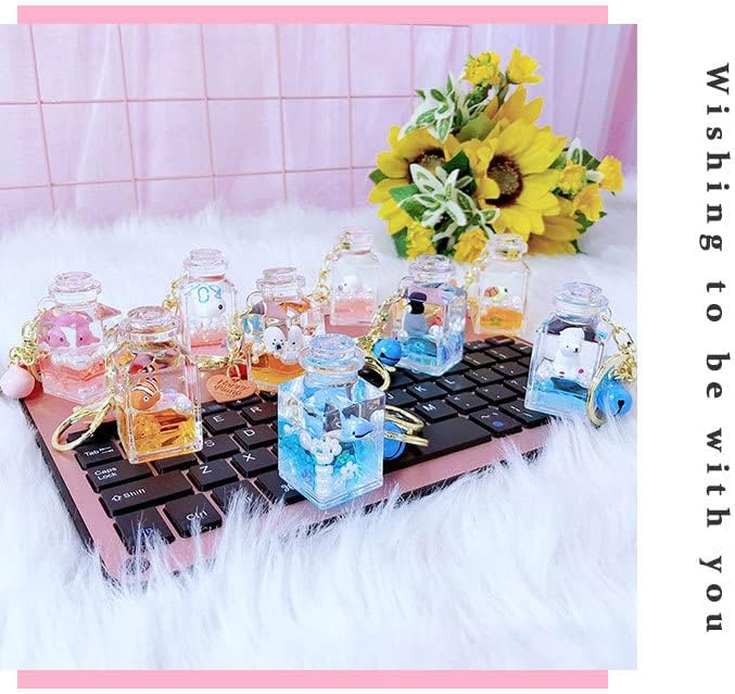 HSYHERE Men Women Creative Beautiful Floating Sea Animals Lucky Square Bottle Keychain Keyrings