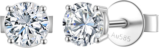 14K White Gold Lab Grown Diamond Stud Earrings, 0.5-2.00 Ct Round IGI Certified, E-F Color VS1-VS2 Clarity, Push Back Setting