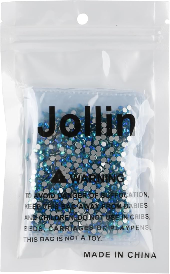 Jollin Glue Fix Crystal Flatback Rhinestones Glass Diamantes Gems for Nail Art Crafts Decorations Clothes Shoes(ss10 2880pcs, Aquamarine AB)