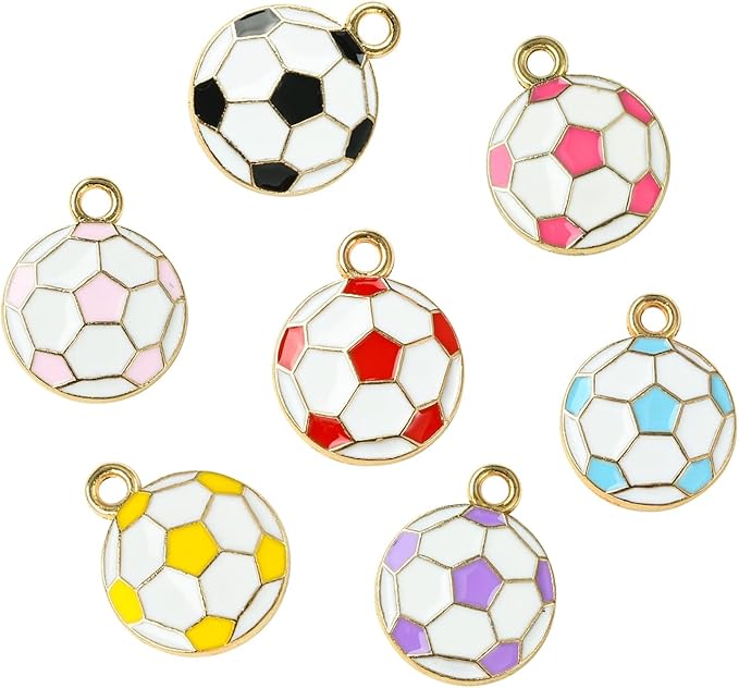Stiesy 35 Pcs 7 Colors Enamel Football Charms Sport Ball Enamel Pendant Charms for Jewelry Making Crafting DIY Necklace Bracelets Decoration