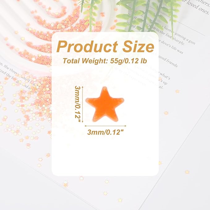 uxcell 1.94oz(55g) Star Glitter Confetti, 3mm Art Craft Glitter Holographic Sequins Table Confetti Laser Sequins for Crafts DIY Nail and Party Wedding Festival Decoration, Orange