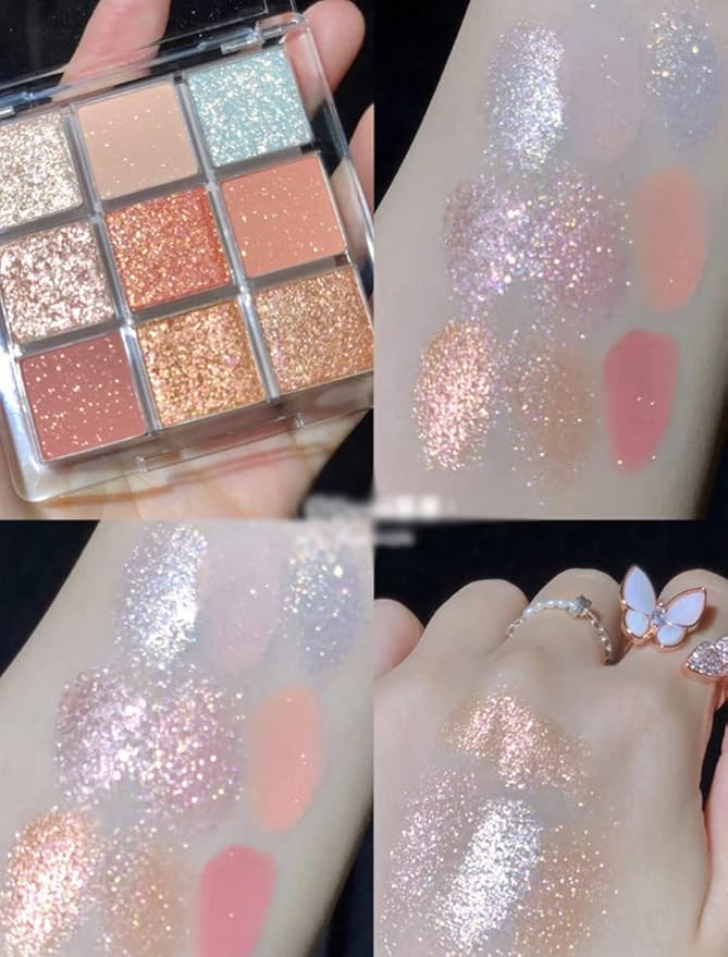 Kayswang 9 colors glitter eyeshadow palette makeup palette matte high pigment color cream texture natural eye shadow powder eye shadow palette in autumn and winter long lasting waterproof (matte pink)