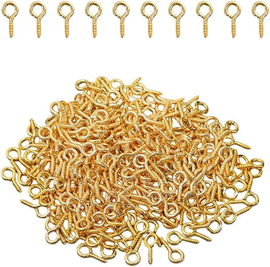 350pcs Gold Small Screw Eye Pins for Jewelry Making & DIY Crafts, Mini Eyelet Screws for Art Projects & Bead Charms, Tiny Eye Hooks, Mini Eyelet Hooks for Cork Top Bottles (5mm)