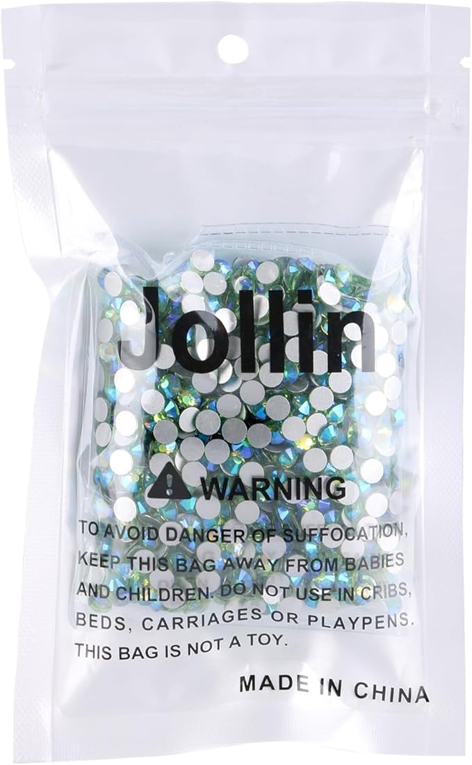 Jollin 1440pcs Flatback Rhinestones Glue Fix Crystal Glass Diamantes Gems for Crafting Nail Art Crafts Decorations Clothes Shoes 4.8 mm (ss20, Light-Green AB)