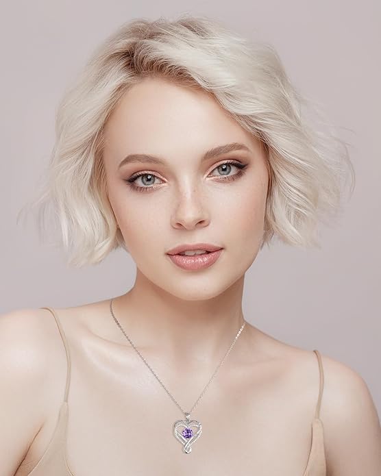 Jewelry for Women Wife Infinity Heart Birthstone I Love You Necklace S925 Anniversary Women Necklaces for Her Wife Birthday Gift Ideas, Birthday Present for Girlfriend Mom Daughter Sterling Silver