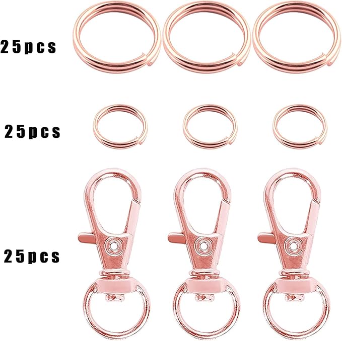 Rainbow Swivel Clasp Swivel Hook with Key Rings Clip Hook Snap Hook Keychain, 75 Pieces, Hardware Accessories for Purse DIY (Rose gold)