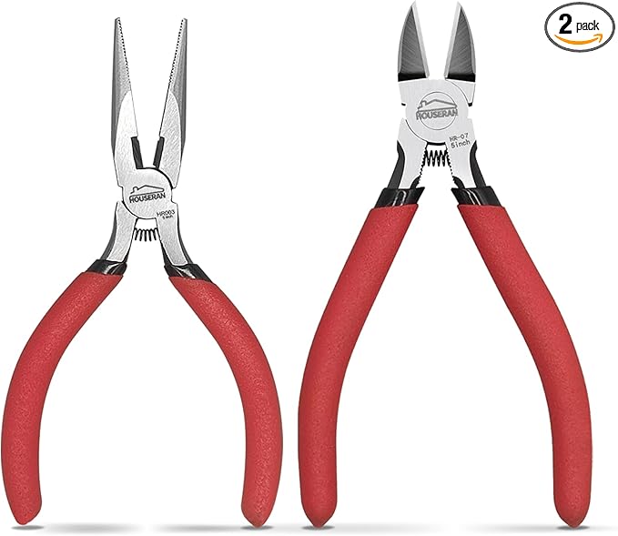 Mini Jewelry Pliers Set – 5″ Needle-Nose & 14 AWG Flush Wire Cutters for Crafts, Zip-Tie Sprue Nippers 2pc Kit