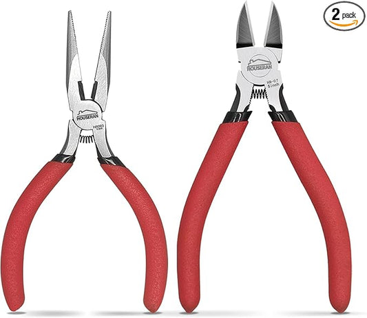 Mini Jewelry Pliers Set – 5″ Needle-Nose & 14 AWG Flush Wire Cutters for Crafts, Zip-Tie Sprue Nippers 2pc Kit