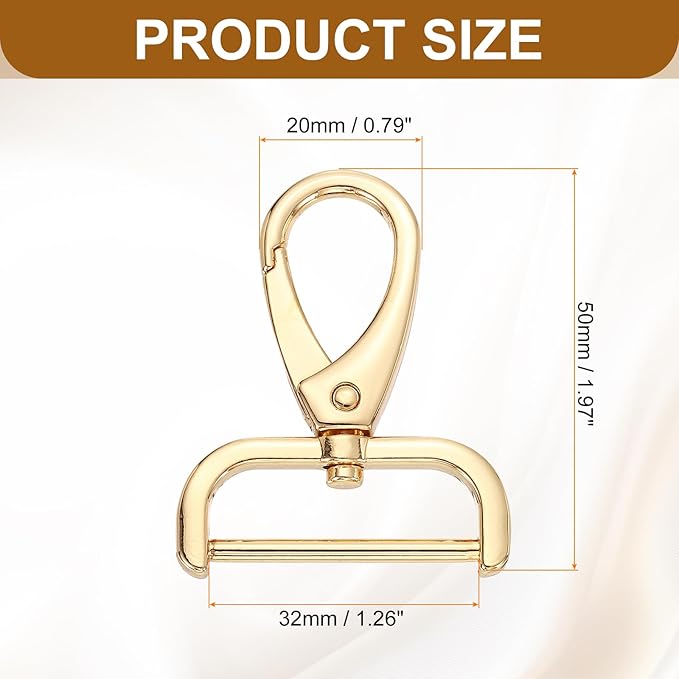HARFINGTON 6pcs Detachable Snap Hook Swivel Clasp 1 1/4" (32mm) Zinc Alloy Lobster Claw Clasp for Keychain Lanyard Purse DIY Purse Strap, Light Gold