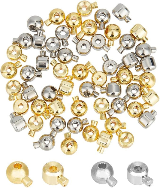 arricraft 56 Pcs Brass Crimp Beads, 2 Colors Column Beads Cord End Caps Rondelle Metal Crimp Beads Tube Crimp End Beads for DIY Crafts Necklace Bracelet Jewelry Making