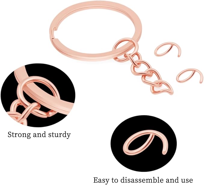 50Pcs Keychain Key Ring with Chain Bulk Split Key Chain,1.1 Inch Key Chains Parts with Open Jump Ring Connector for Jewelry Making Crafts (Rose Gold)