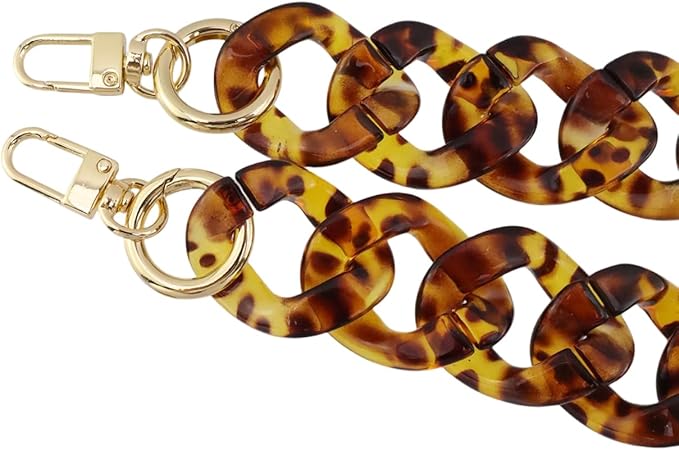 Acrylic Leopard Print Loop Fastener Bag Chain Handbags Chain Strap Purse Wallet Handle for DIY Crafts Purse Bags, 15.35"