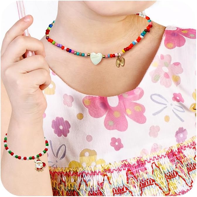 I IHAYNER Colorful Beaded Initial Necklace and Bracelet Set for Girls Personalized Letter Jewelry Gifts Trendy Choker Necklace Matching Bracelet Birthday Friendship Gift