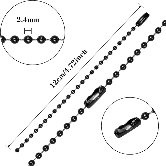 SANNIX 100Pcs Ball Beads Chain, Metal Hanging Chains 4.72 Inch Ball Chain Keychains with Connectors for Hanging Keychain Decoration(Black)